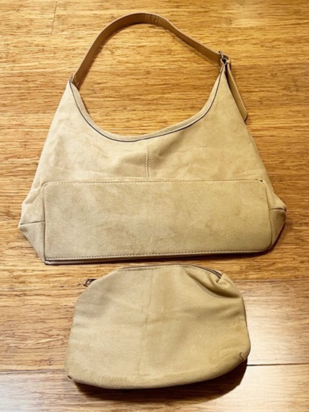 NEW! Faux Vegan Tan Beige Slouchy Suede Hobo Shoulder Bag with matching Purse